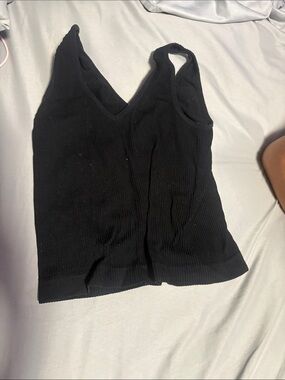 Women's Black Ribbed V-Neck Tank Top